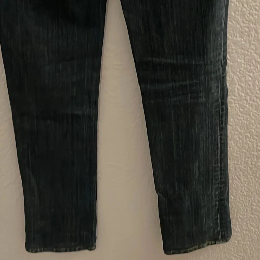 TORY BURCH Dark Wash Gold Logo Hardware Low Rise Super Skinny Jeans SIZE 25